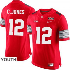 Cardale Jones OSU #12 Diamond Quest 2015 Patch College - Scarlet - Youth Football Jersey